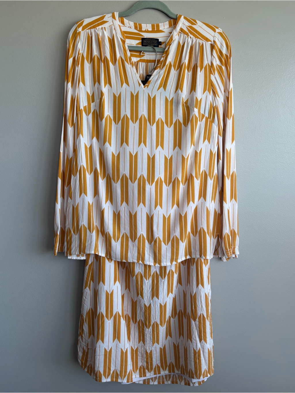 Vintage Pendleton Goldenrod Arrow Print Tunic & Skirt Set White Yellow Small 6